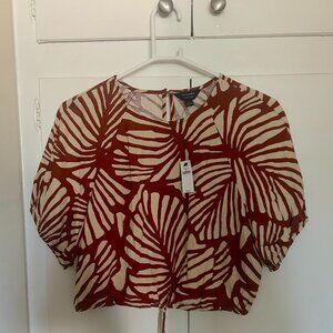 Banana Republic Factory linen blend leaf print cropped blouse
